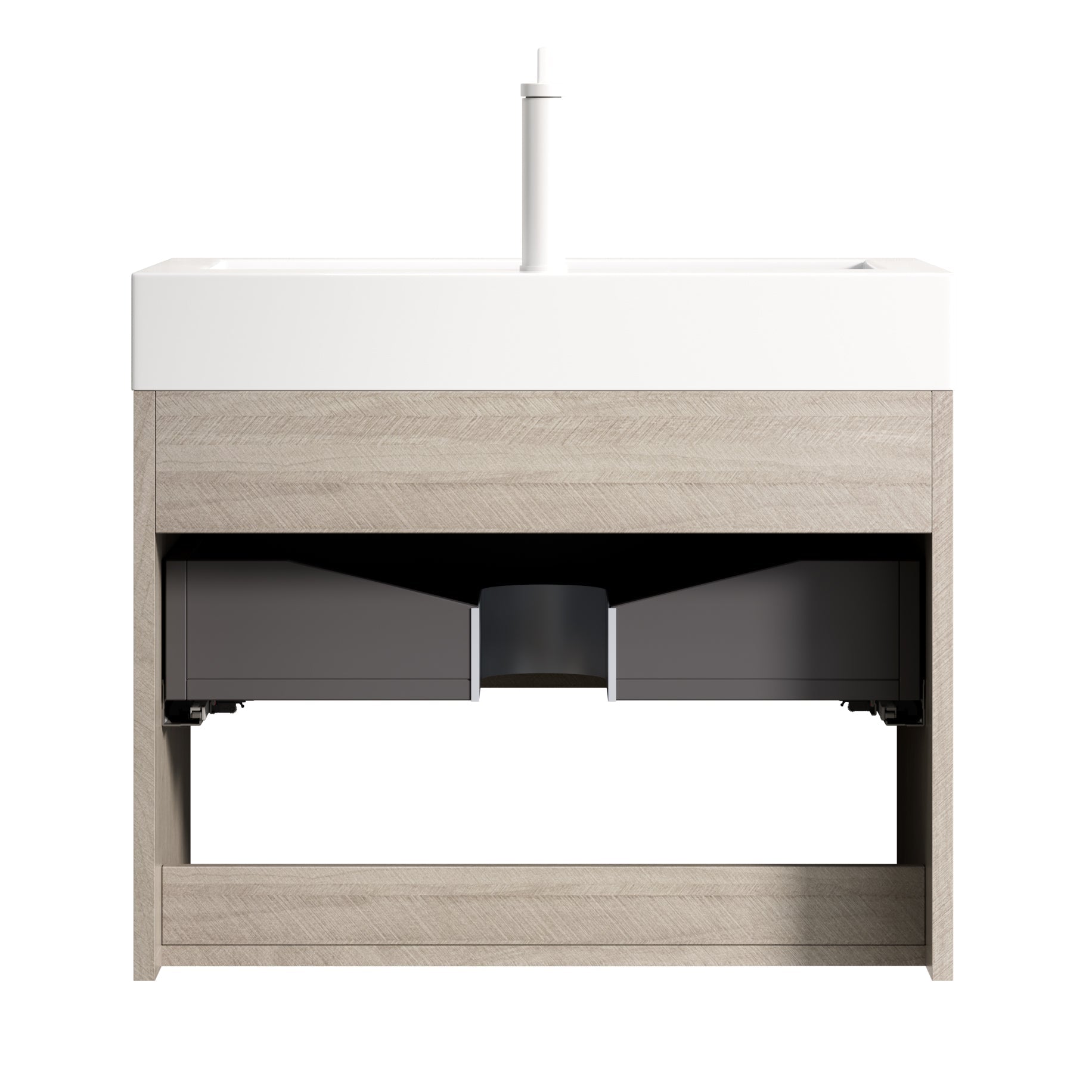 Wall-Mounted Bathroom Vanity Unit with Integrated Resin Basin and Storage, Light Oak wood Grain Color