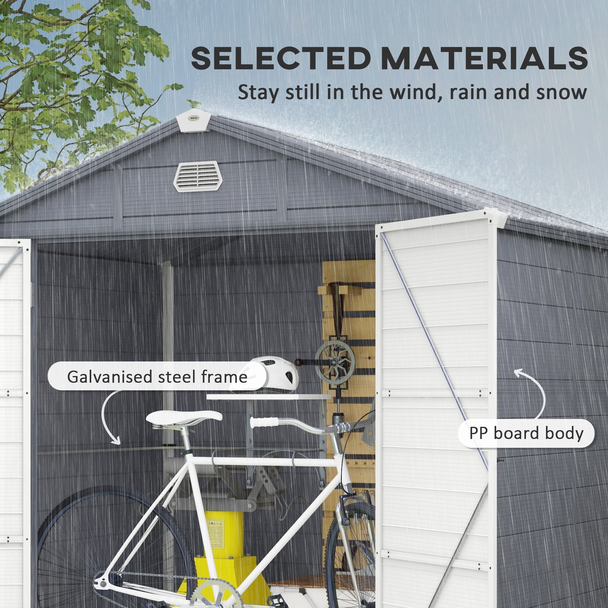 Aluminium and Plastic Wall Shed 7.9ft x 6.2ft with Foundation - Grey