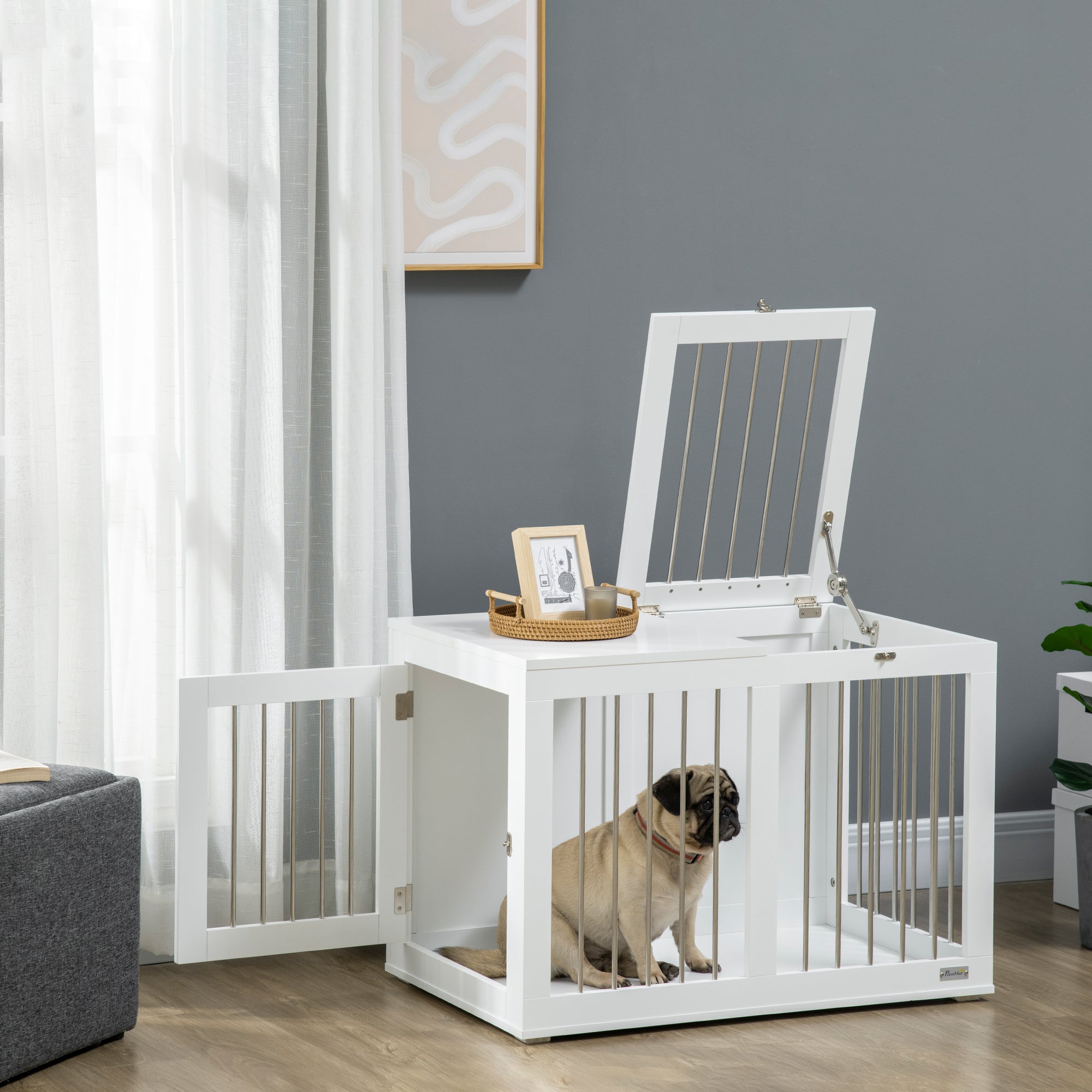Dog Cage, Pet Cage, Medium Dogs, 80 x 50 x 56.5 cm, White