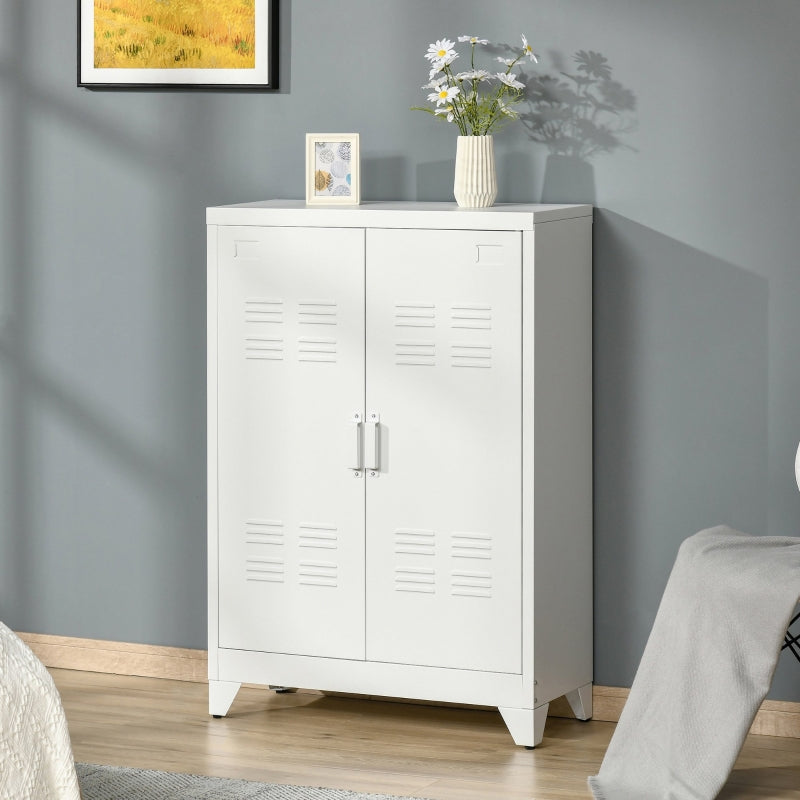 Metal Filing Cabinet Magnetic Slatted Double Door 75x33x110cm - White