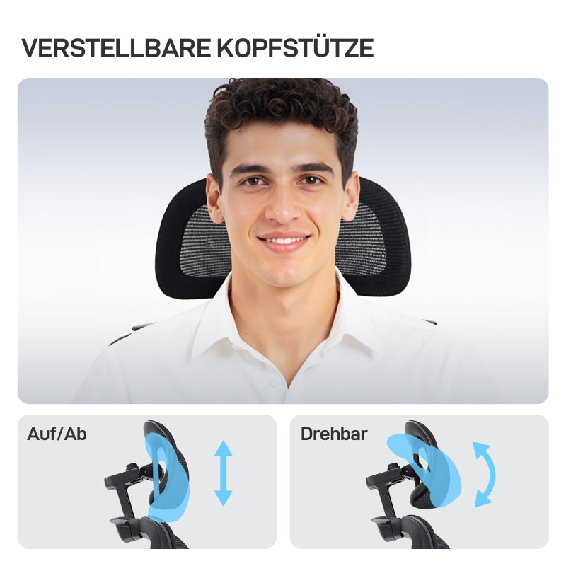 Ergonomic Office Chair, Casters, Lumbar Support, Adjustable Headrest, Mesh Fabric