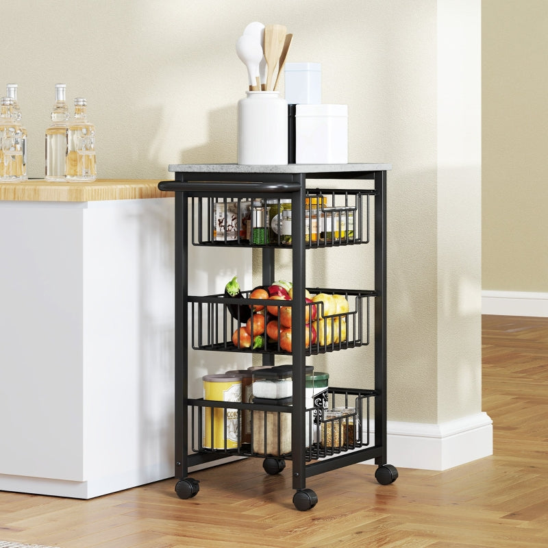 Kitchen Trolley 3-Tier Rolling 3 Steel Baskets