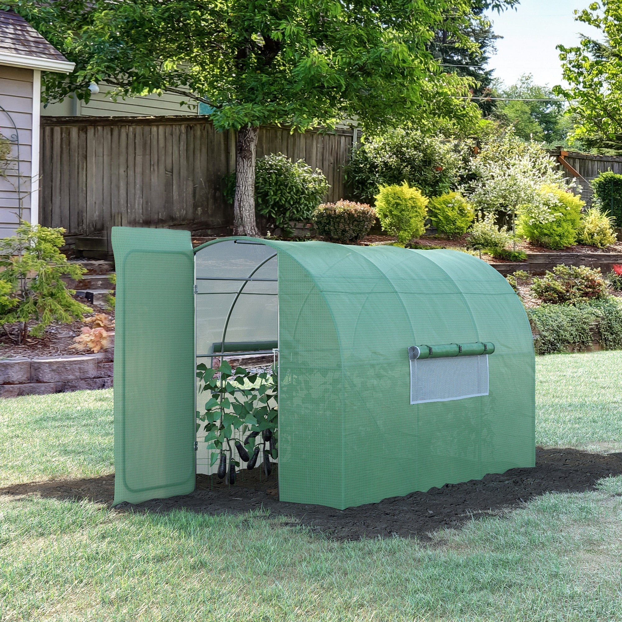 Large Polytunnel Greenhouse Walk-In Galvanised Steel Frame Green