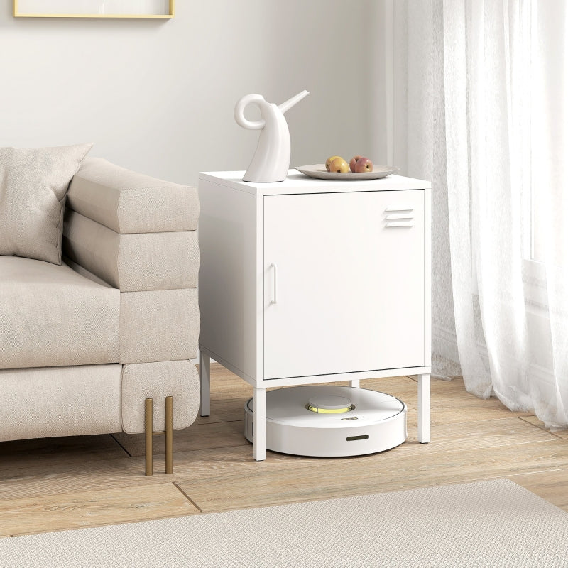 Steel Bedside Table Adjustable Shelf - White