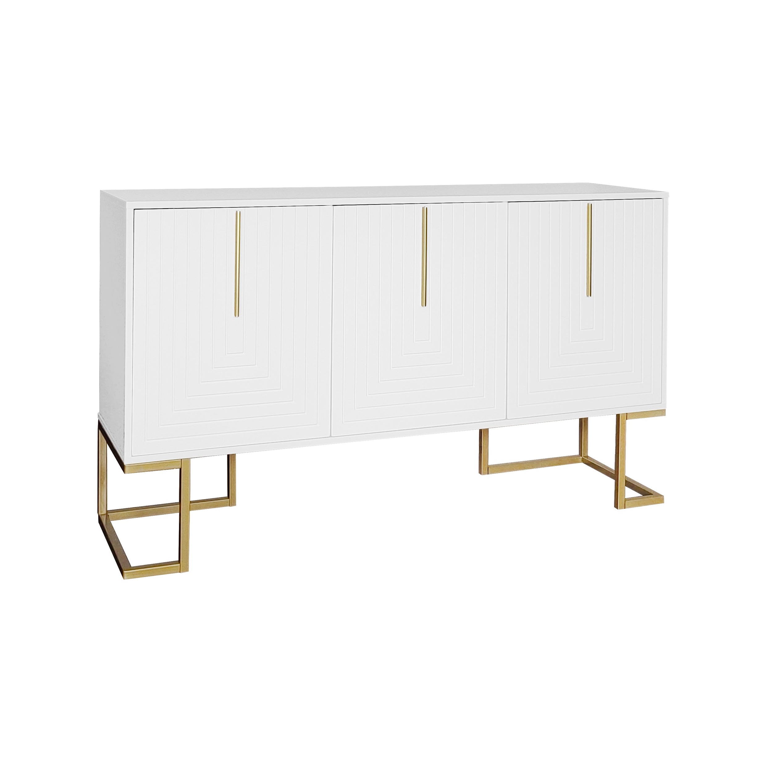 Sideboard, 3-Door with Adjustable Shelves, U-Shaped Cabinet Doors, Metal Handles, White