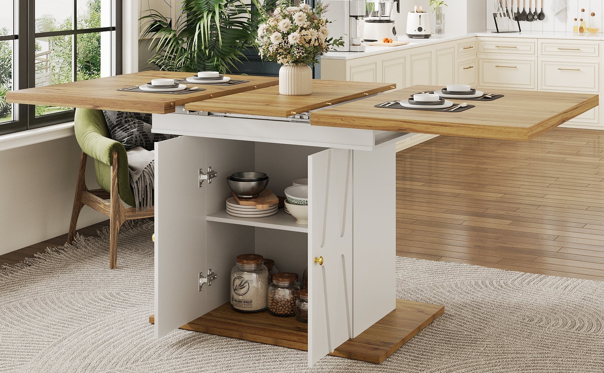 Dining Table Extendable 110-140cm Relief Pattern Wood Veneer