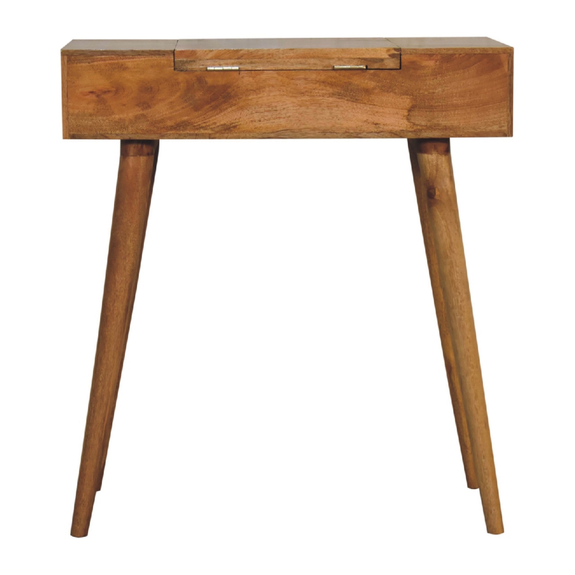 Dressing Table, Mini with 4 Storage Compartments and Mirror, Solid Wood Brown