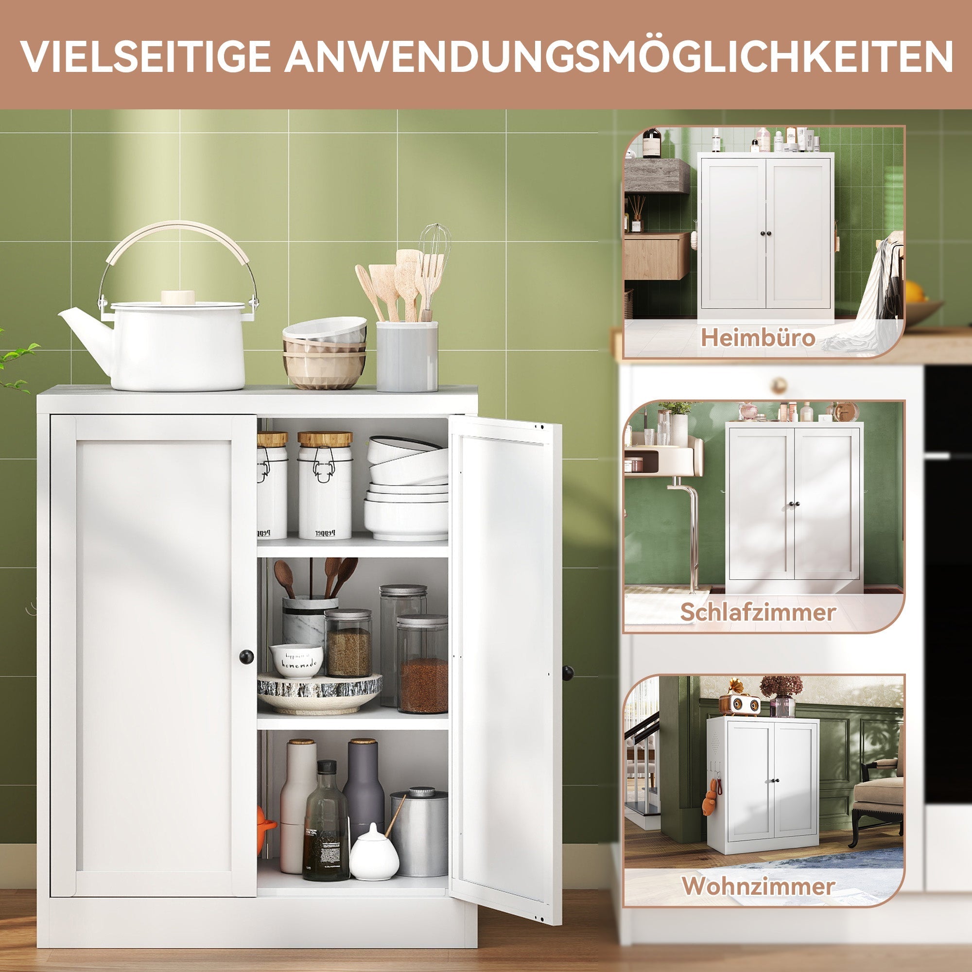 Freestanding Storage Shelf 88cm High, Height-Adjustable Shelves, Metal White