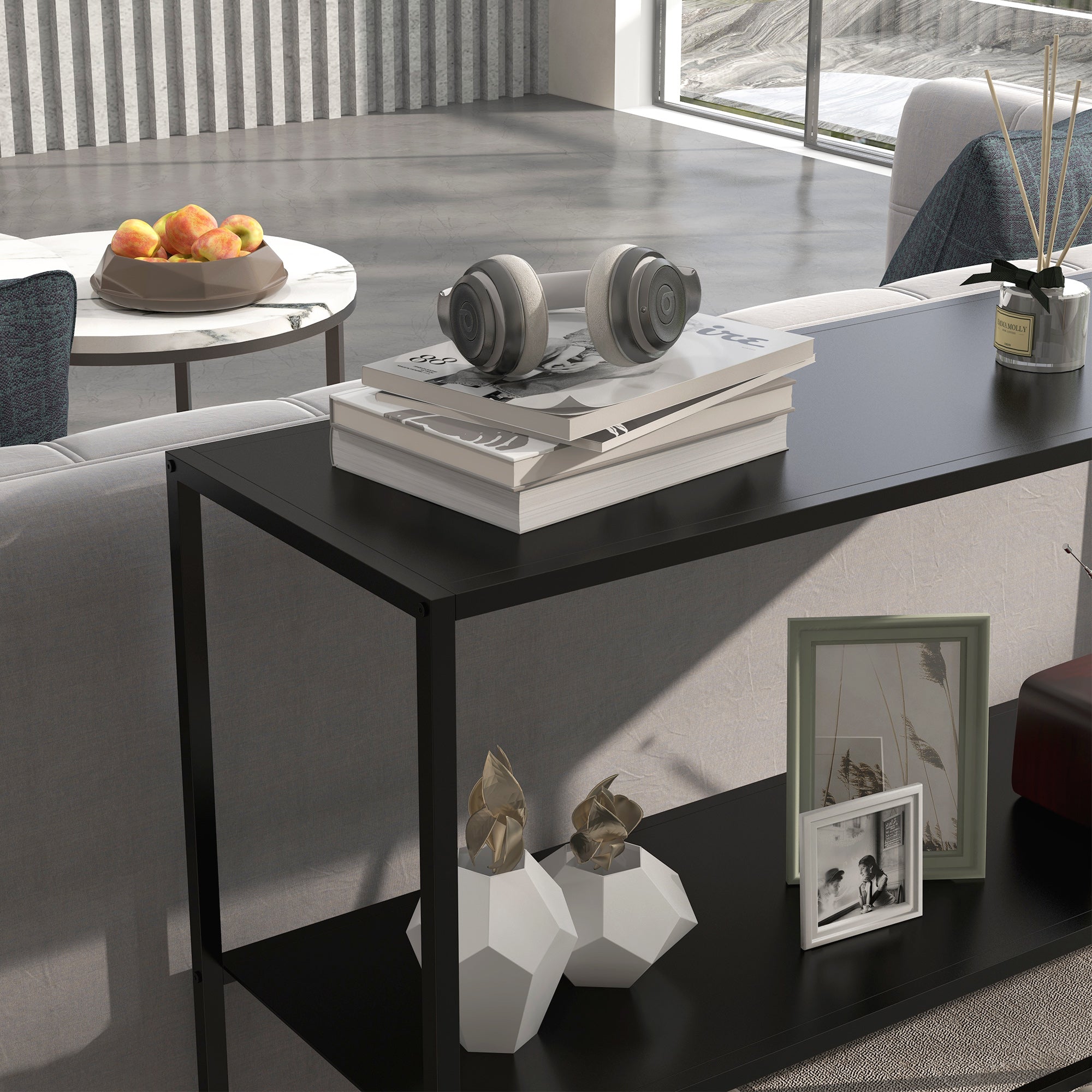 Console Table, 2 Levels, Anti-Tip Device, Steel