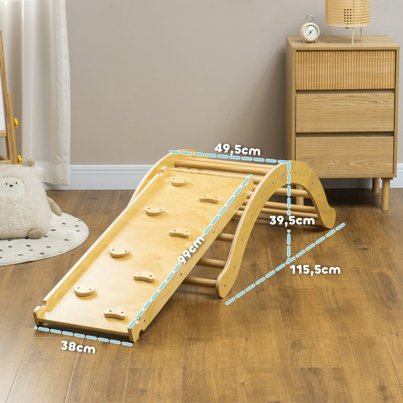 Children's Climbing Set, 4-in-1 Design with Arched Bridge, Rocking Swing, Cushion and Slide, Wood