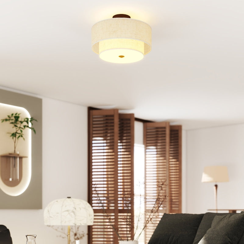 Deckenlampe, Doppelschirme, Pendelleuchte, Leinenoptik, Cremeweiß
