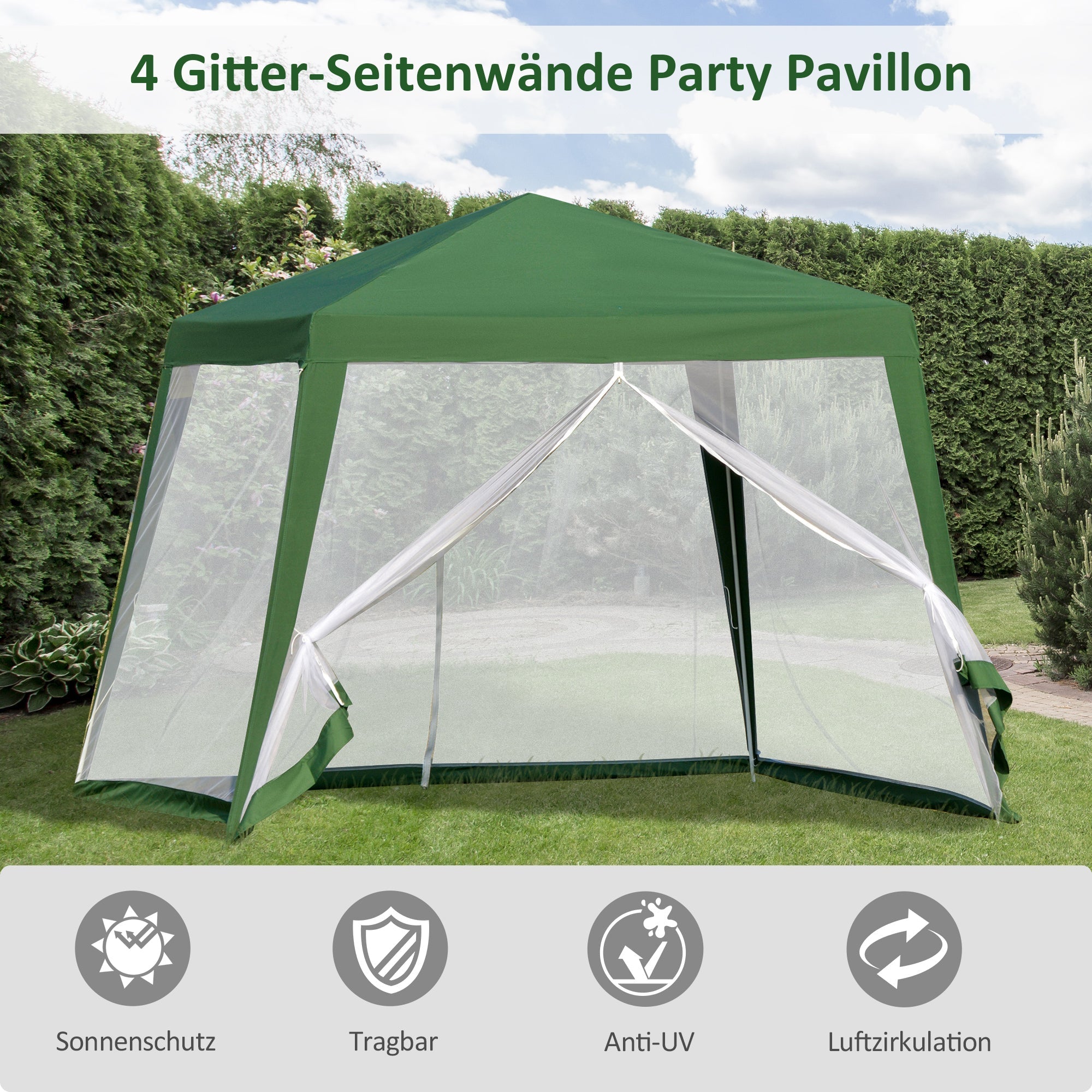 Gartenpavillon Partyzelt 3x3 m Wetterfestes Moskitonetz, Metall & Polyester, Grün
