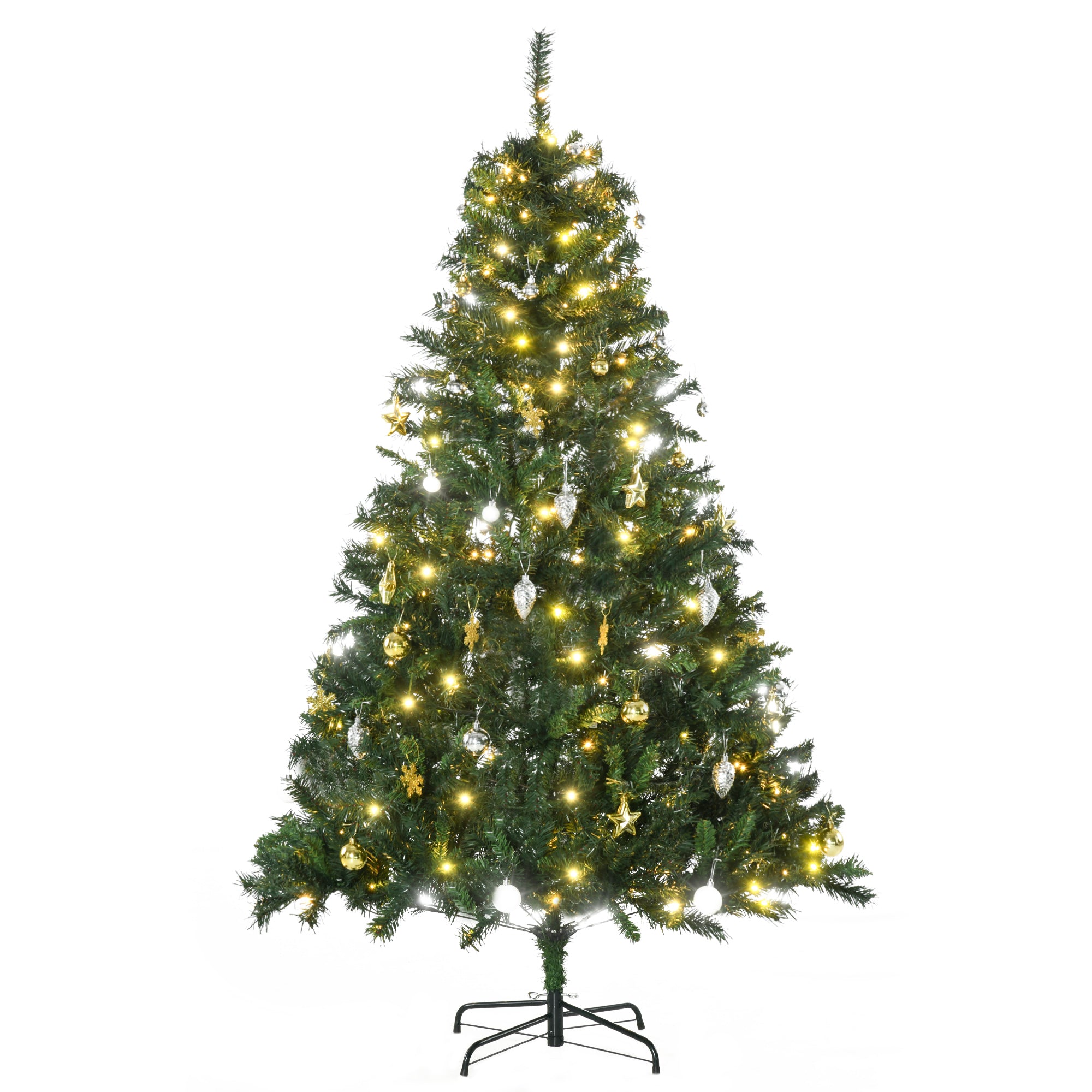 Artificial Christmas Tree 180 cm, Artificial Fir Tree with LED Lighting, Baubles, Christmas Tree with 745 Tips, Christmas Decoration Including Metal Stand for Indoor Use