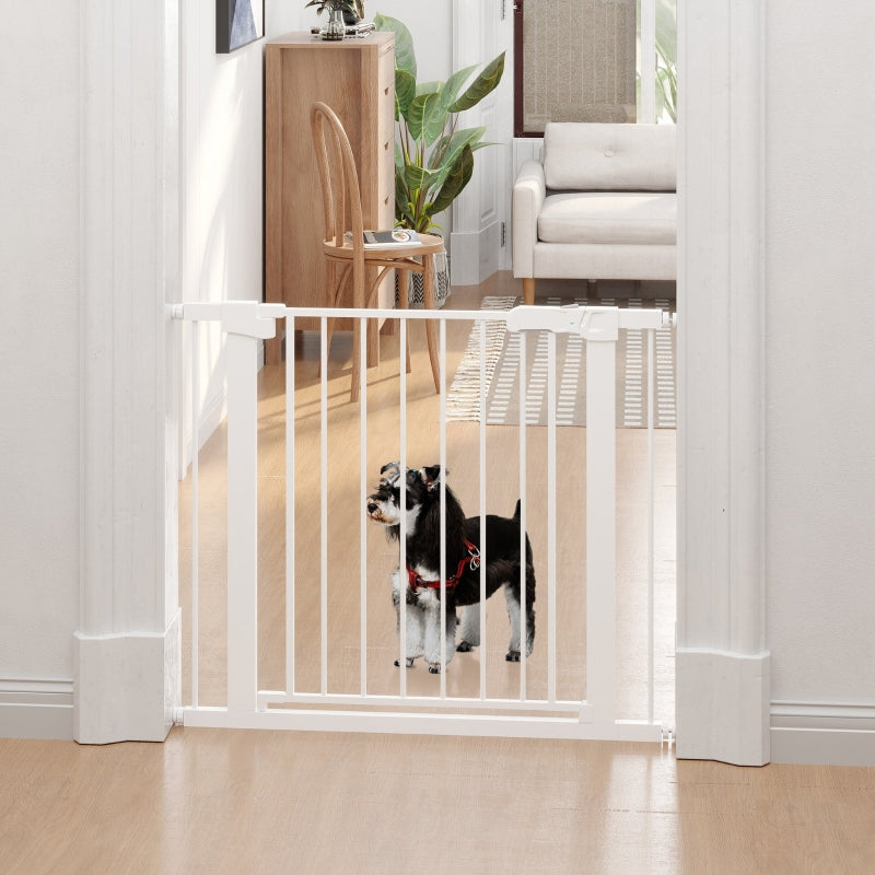 Baby Gate Auto-Close Drill-Free One-Hand Adjustable 75-96cm - White Metal