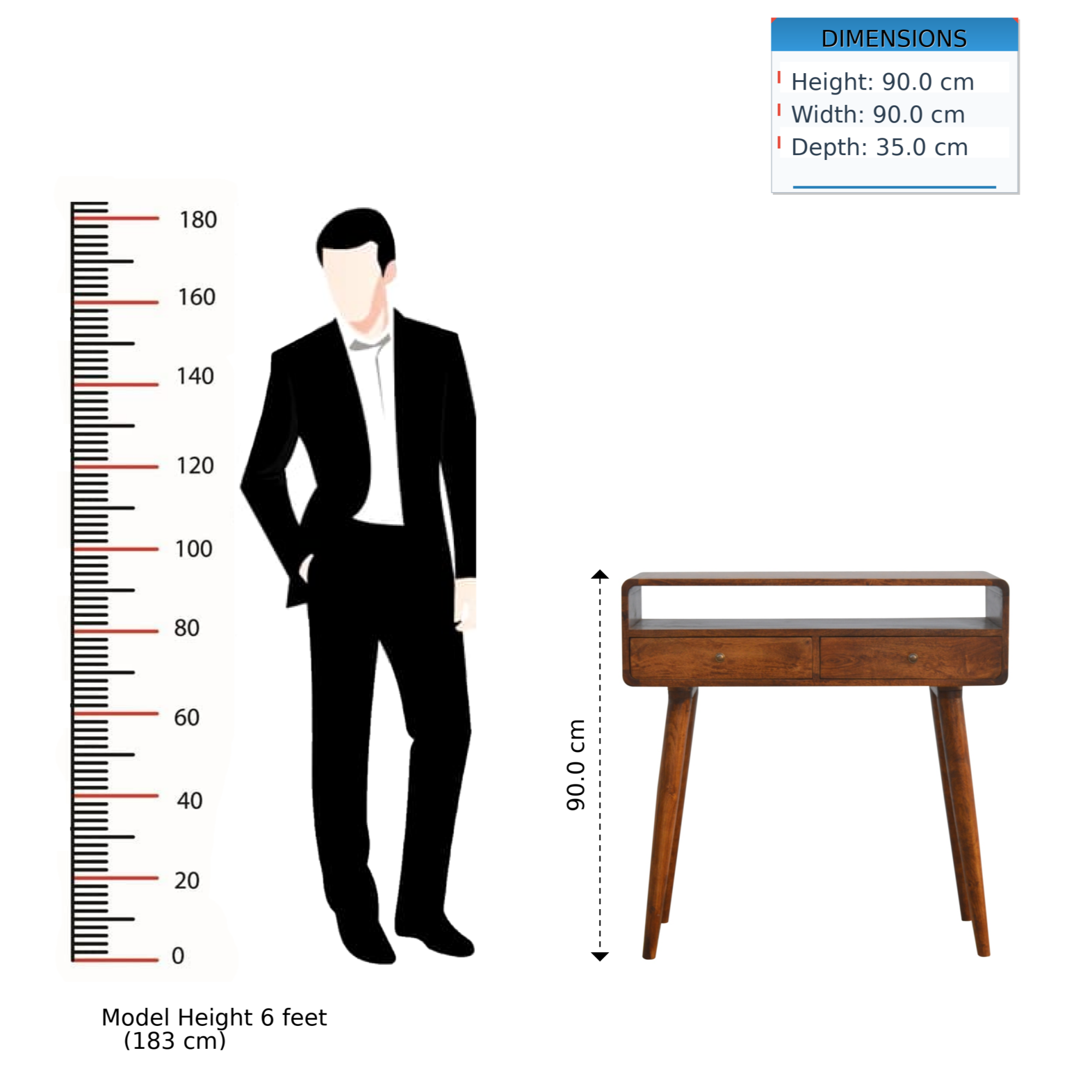 Solid Wood Console Table with 2 Drawers and 1 Open Slot, Dark Brown Chestnut