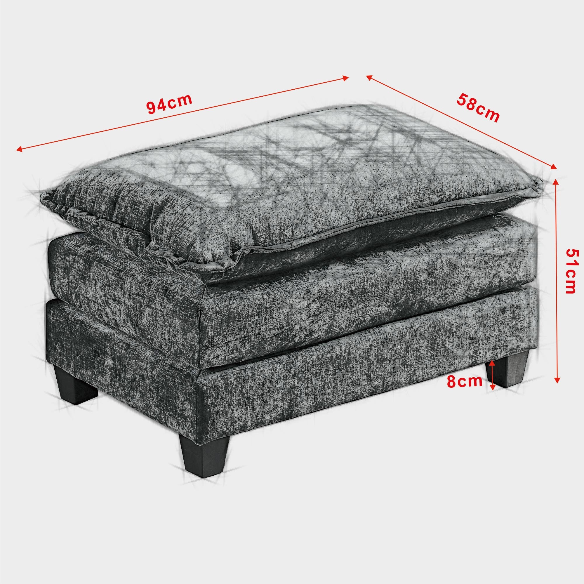 Cloud Sofa Ottoman - Modern Sectional Double Layer Cushion - Black Chenille