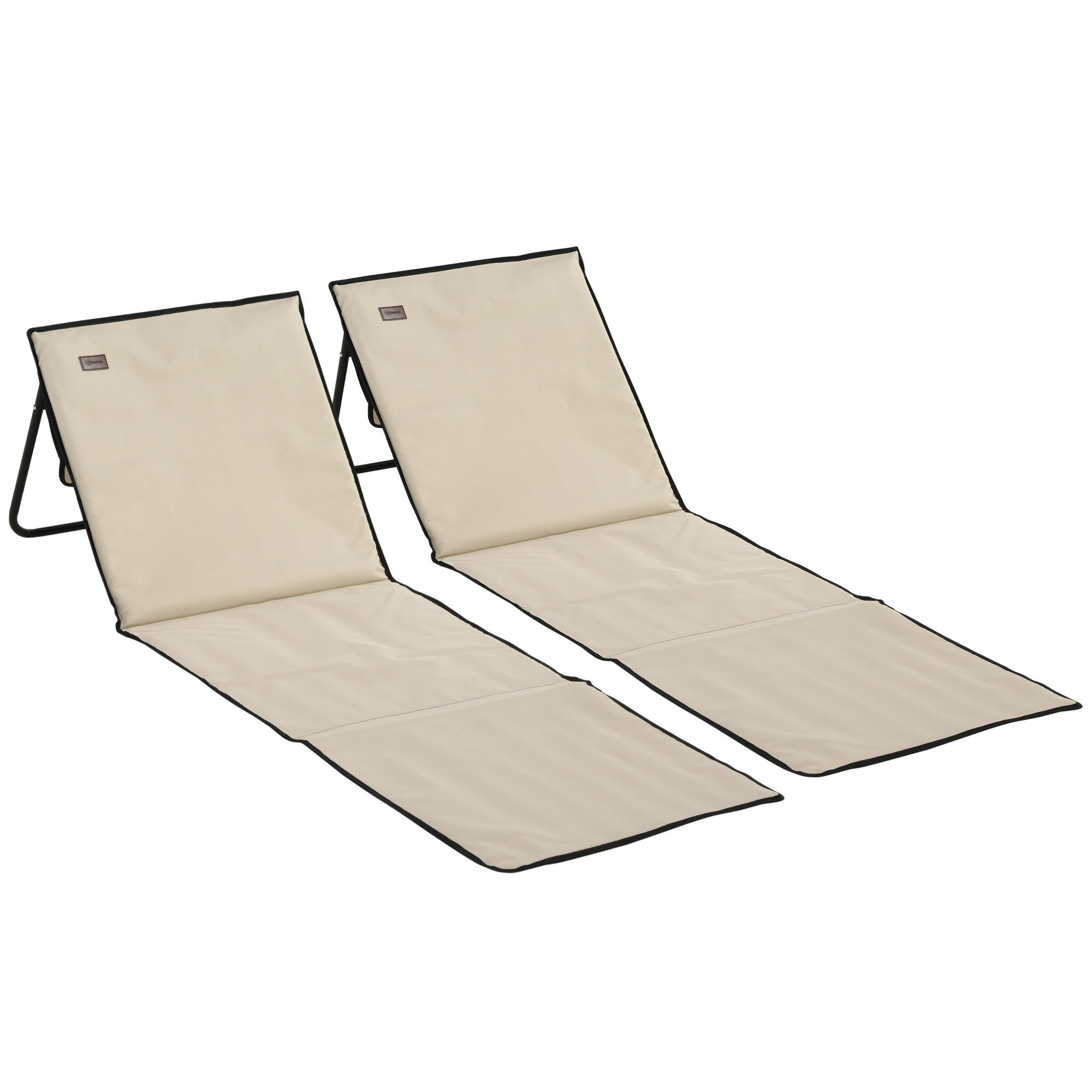 Set of 2 Foldable Beach Mats and Sun Loungers, Adjustable with Carrying Bag and Pocket, Steel/Oxford Fabric