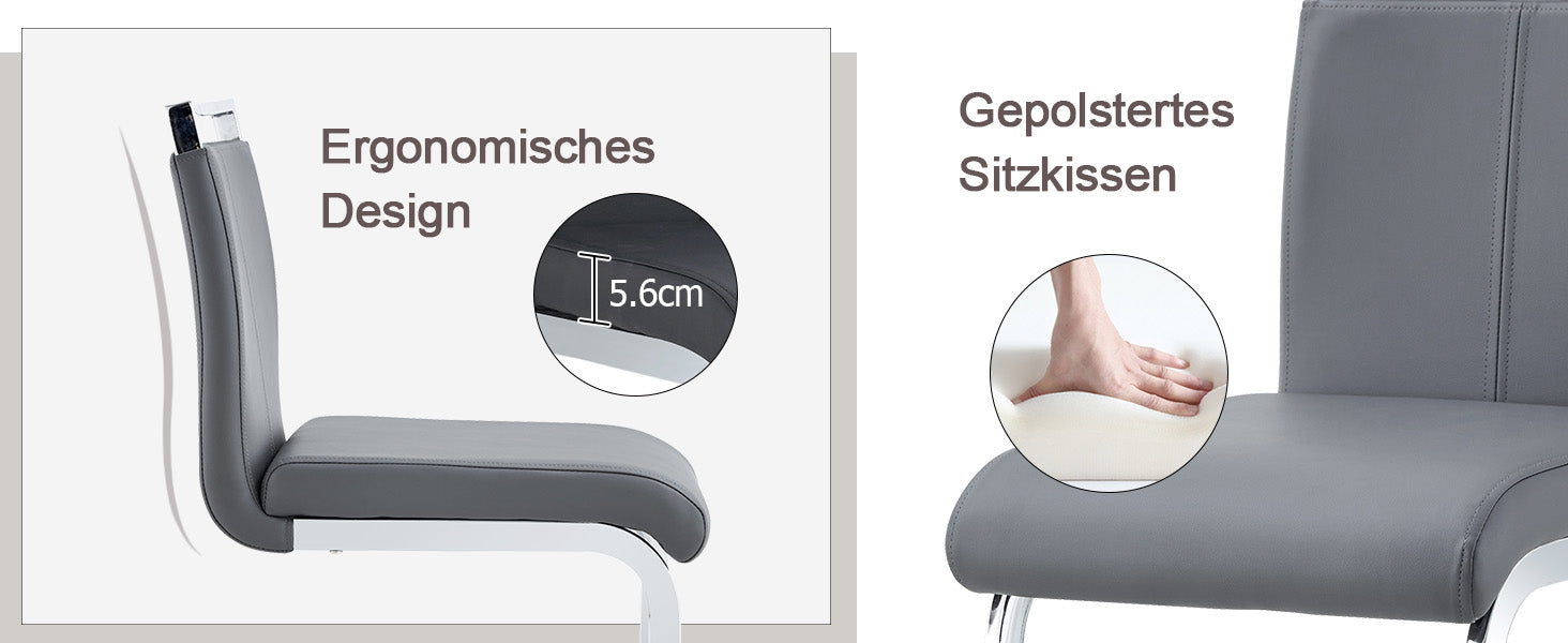 Bar Stools, Nordic Style, Set of 2 (Grey PU)