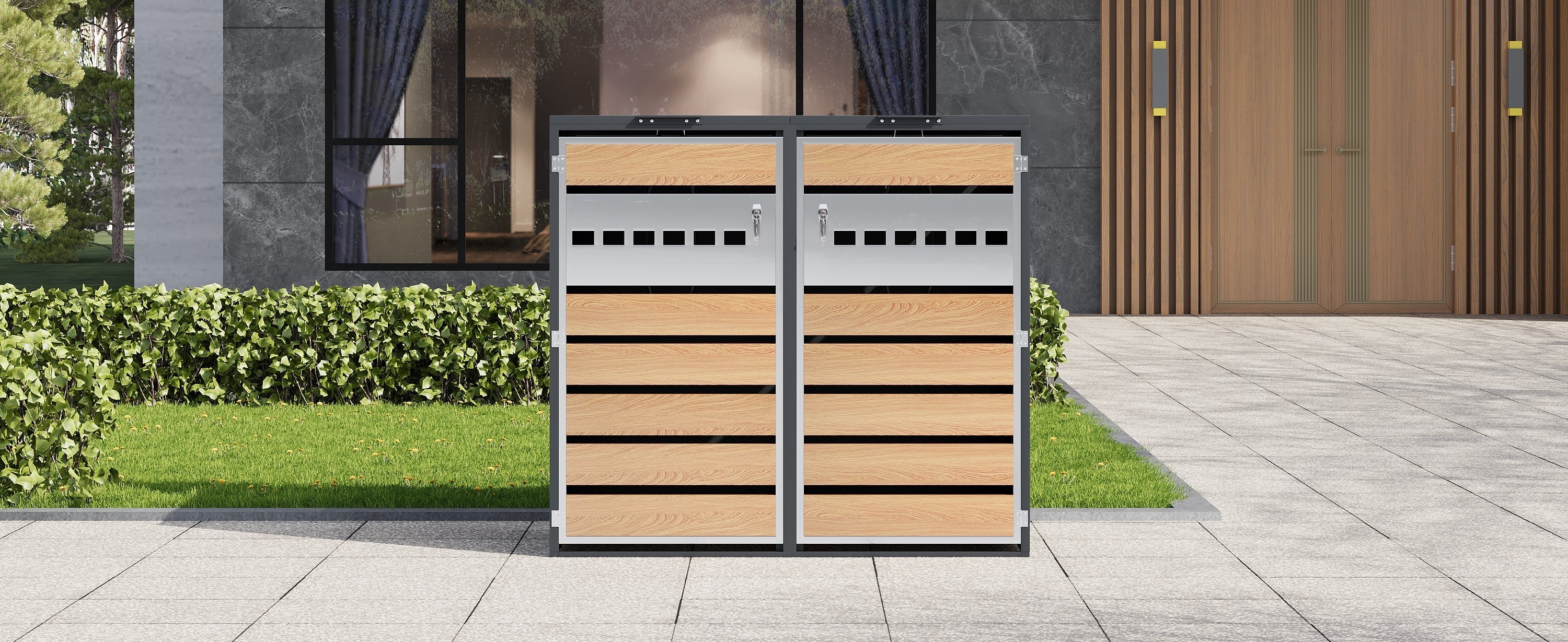 Bin Storage Box with Hinged Lid, Lockable and Two Doors