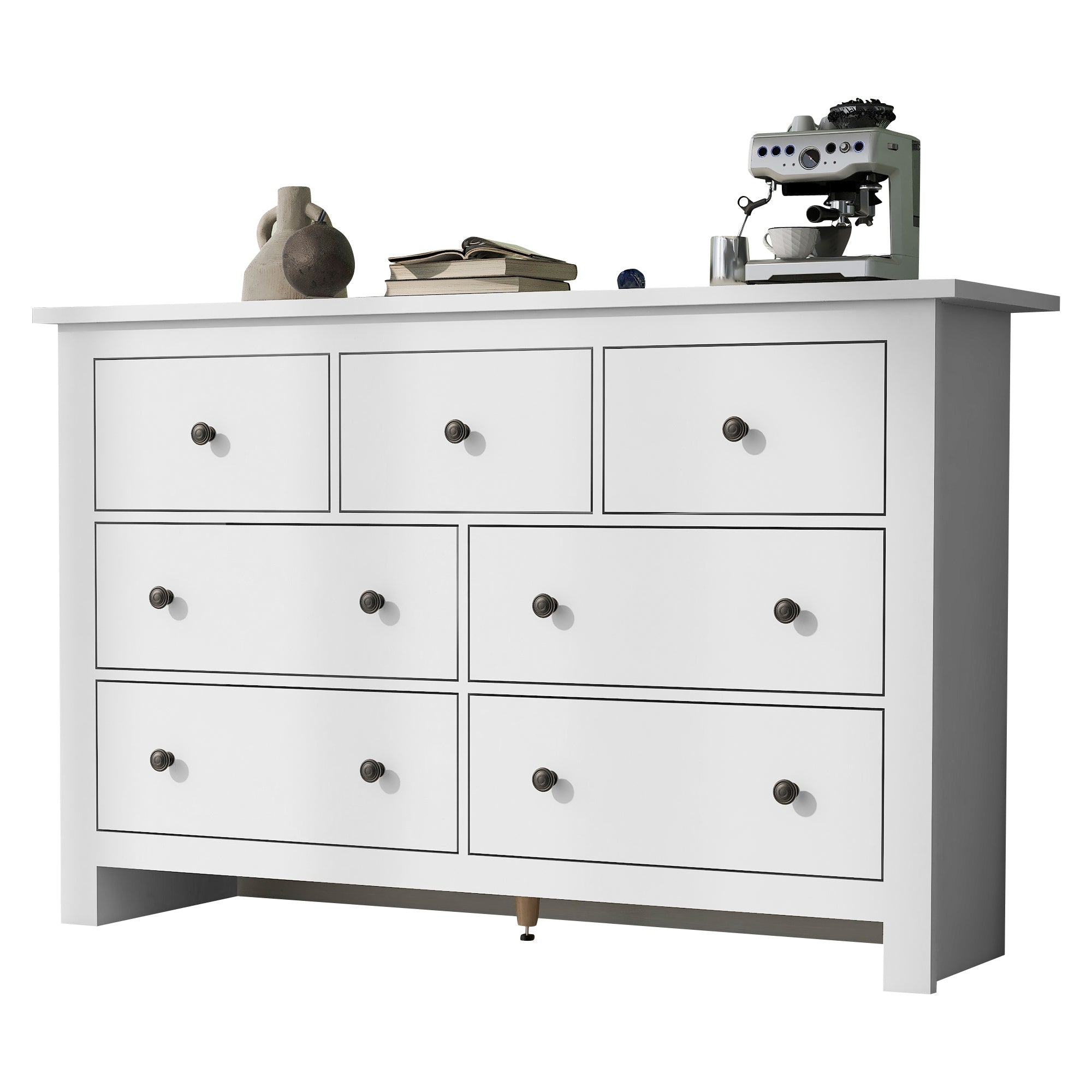 Sideboard with 7 Drawers, Kitchen & Living Room Storage Cabinet, White
