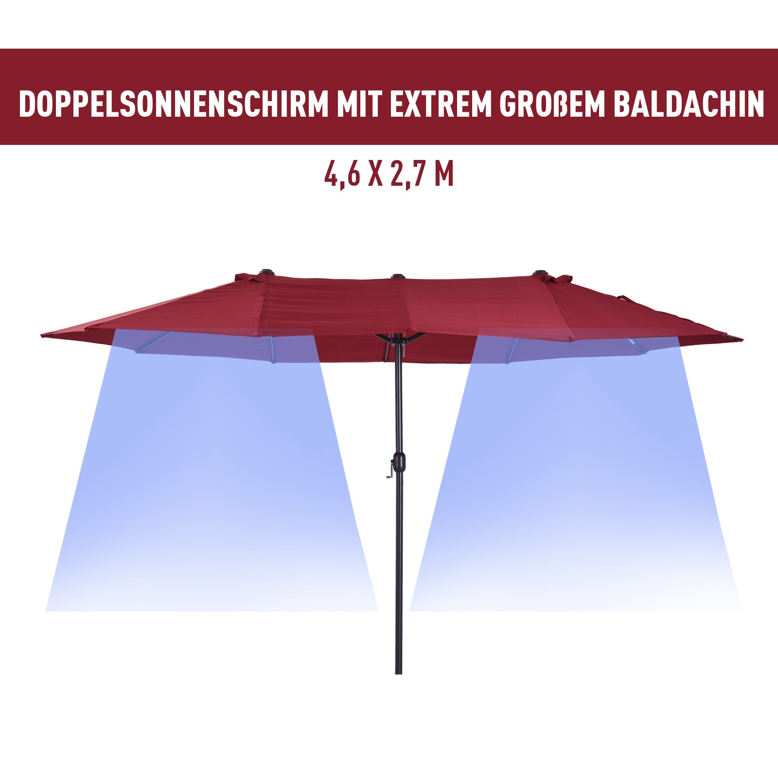 Parasol Garden Umbrella Double Patio 455 x 270 cm Hand Crank Oval, Wine Red