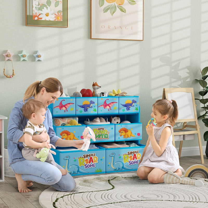 3-Tier Kids Storage Unit with 9 Non-Woven Fabric Boxes, Blue