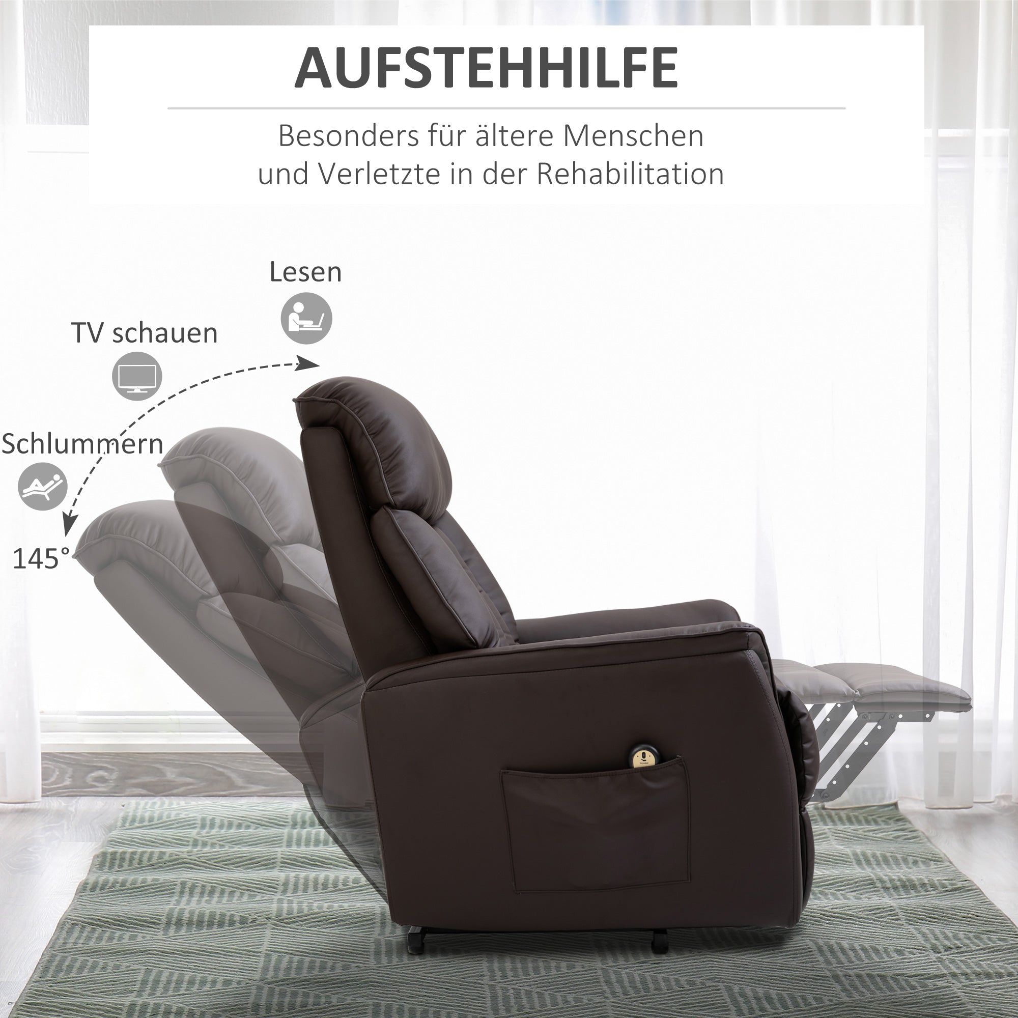 Electric Lift Chair, Recliner TV Chair with Lift Assistance & Reclining Function, Faux Leather Brown