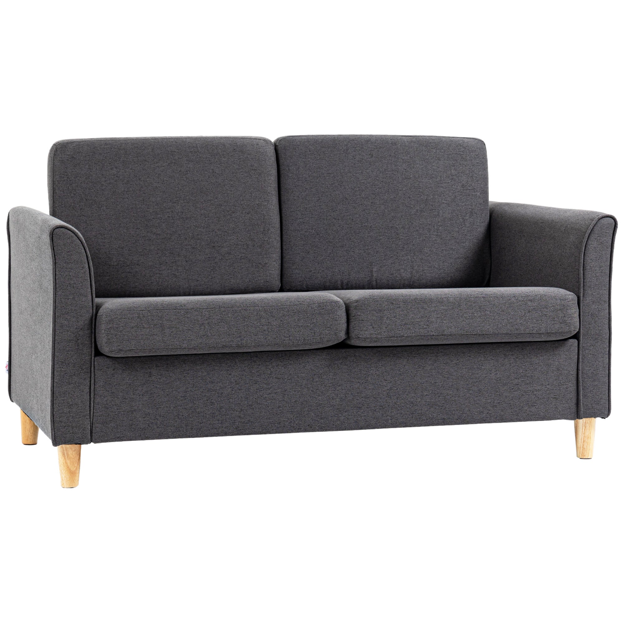 Compact Loveseat Sofa, 2 Seater with Wood Legs, Dark Grey