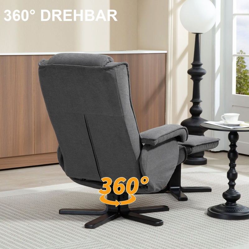 Recliner Chair, 360° Rotating, Adjustable Backrest, Reclining, Rocking, Velvet-Look, Dark Grey