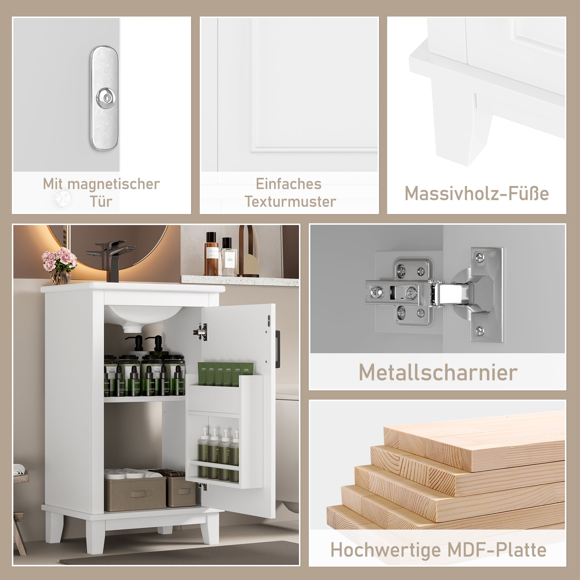 Floor-standing Bathroom Vanity Unit with Integrated Ceramic Sink and Adjustable Shelves, White