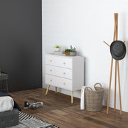 Chest of Drawers, 3-Drawer Storage Organiser Unit with Wood Legs, White
