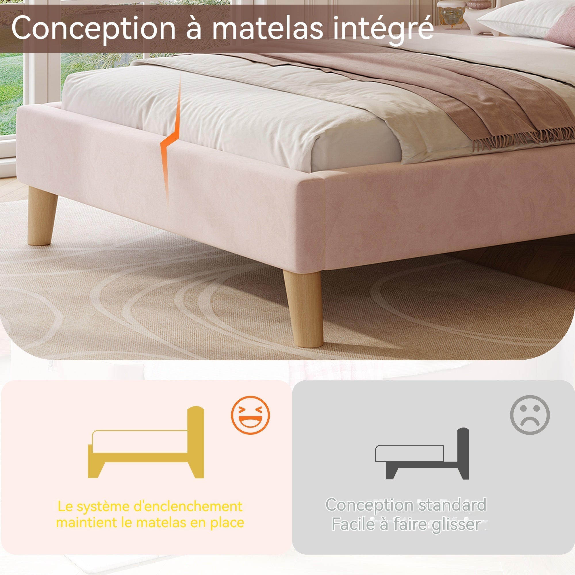 Upholstered Single Bed with Slatted Base and Headboard, 90 x 200cm, Pink Velvet