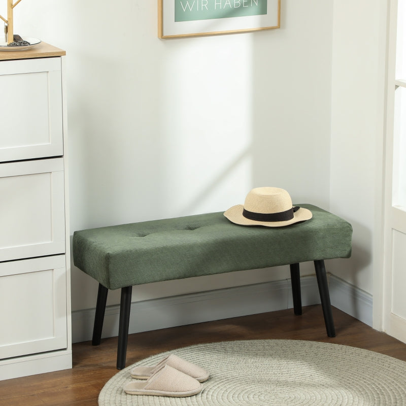 Upholstered bench with corduroy cover, metal legs, 100 x 36 x 45 cm, green