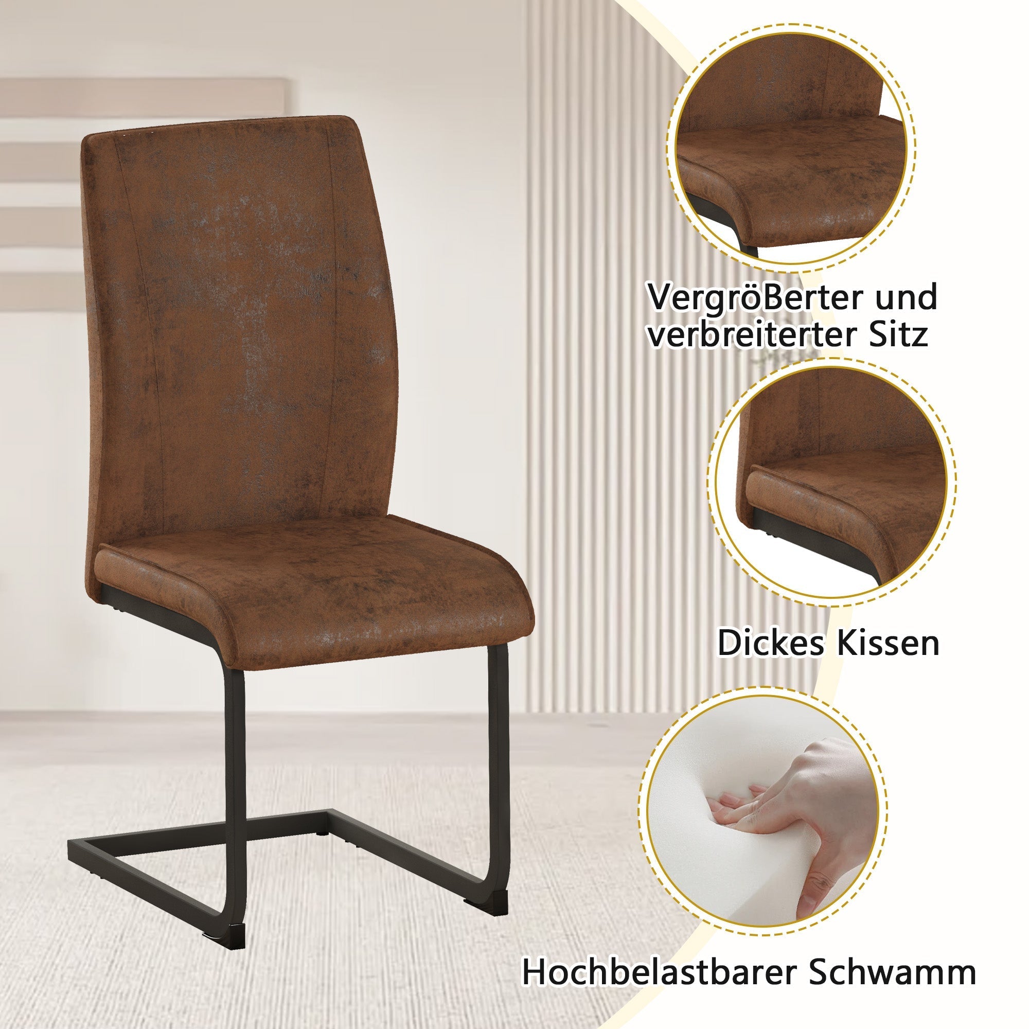 Table Set Rectangular Dining Table with Shelf & 6 Armchairs 160x90x76cm - Brown Tech Fabric