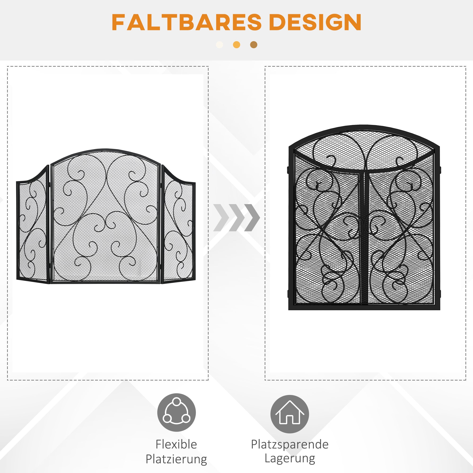 Fireplace Screen Folding 3 Panels Spark Guard Metal Black