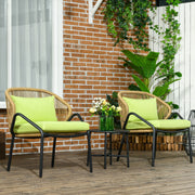 3-piece Rattan Garden Furniture Set with 2 Chairs & Side Table, Steel, Green
