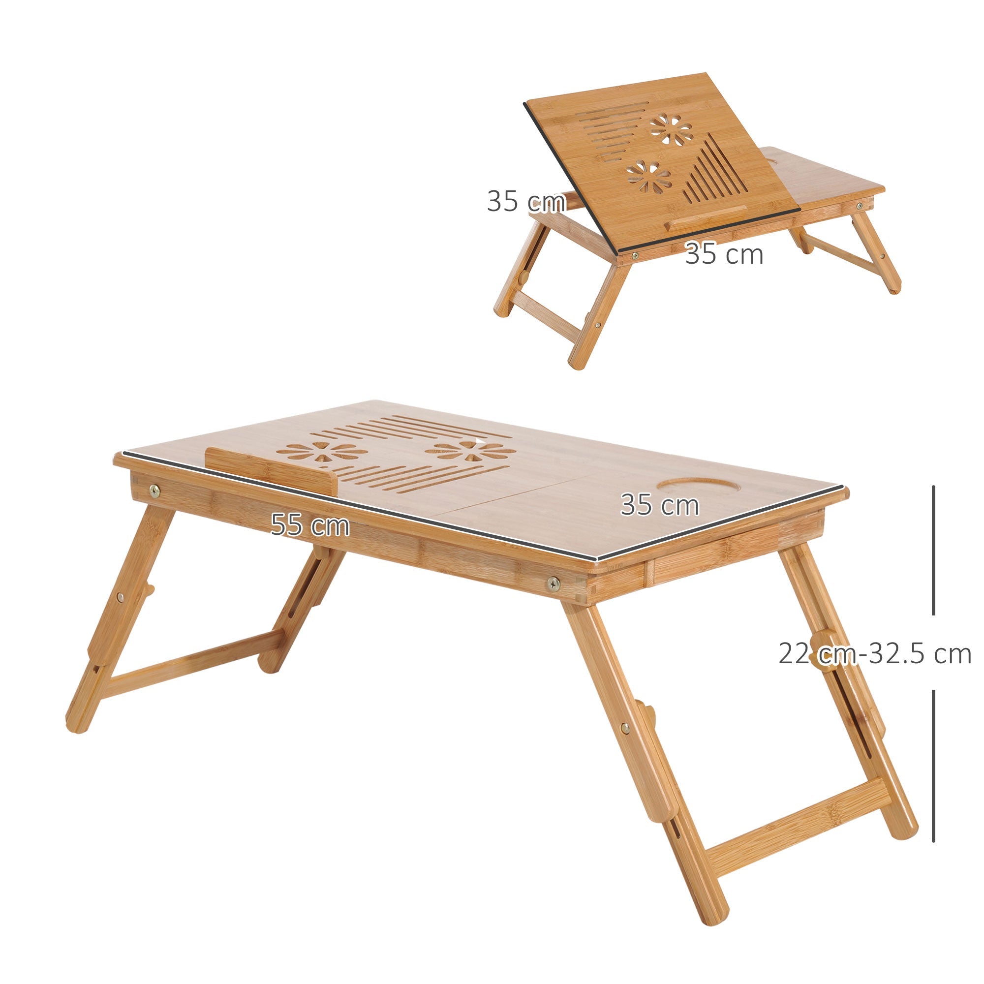 Portable Laptop Desk Bed Table, Adjustable Foldable with Drawer, Natural Wood Bamboo