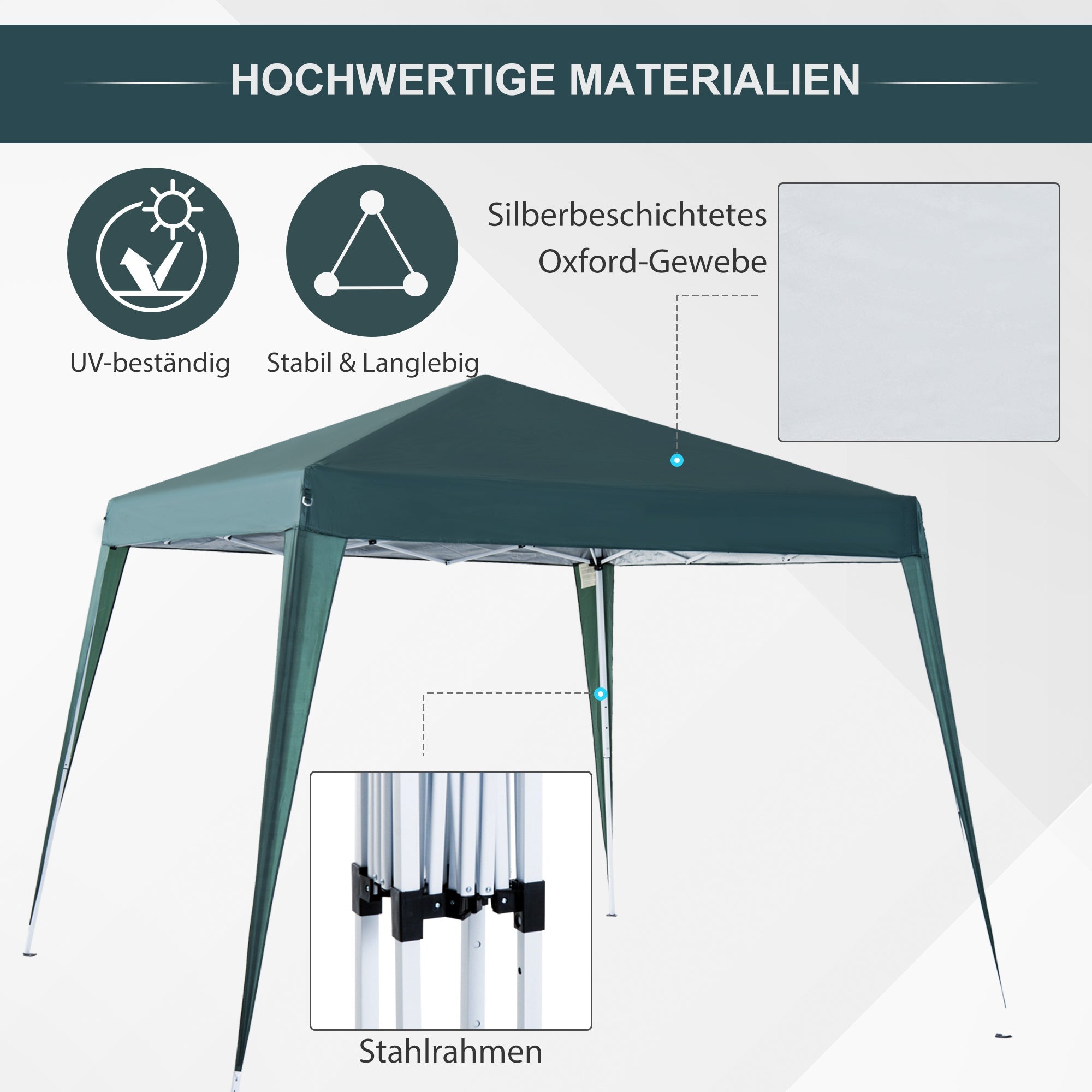 Pop-Up Gazebo, Party Tent, UV Protection, Foldable, Portable, Steel Green