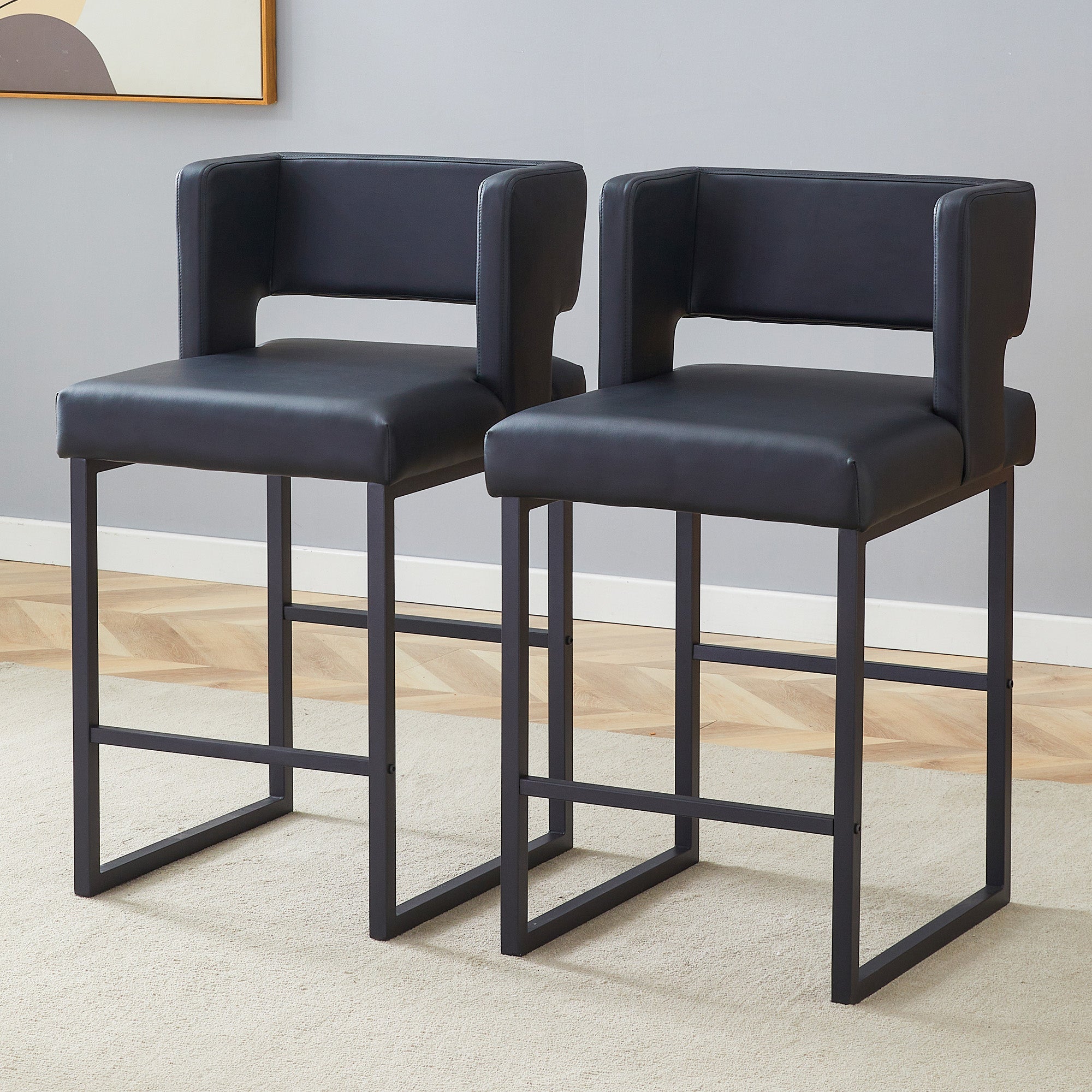 2-Pack Bar Stools Nordic Style Square Design Metal Legs - Black