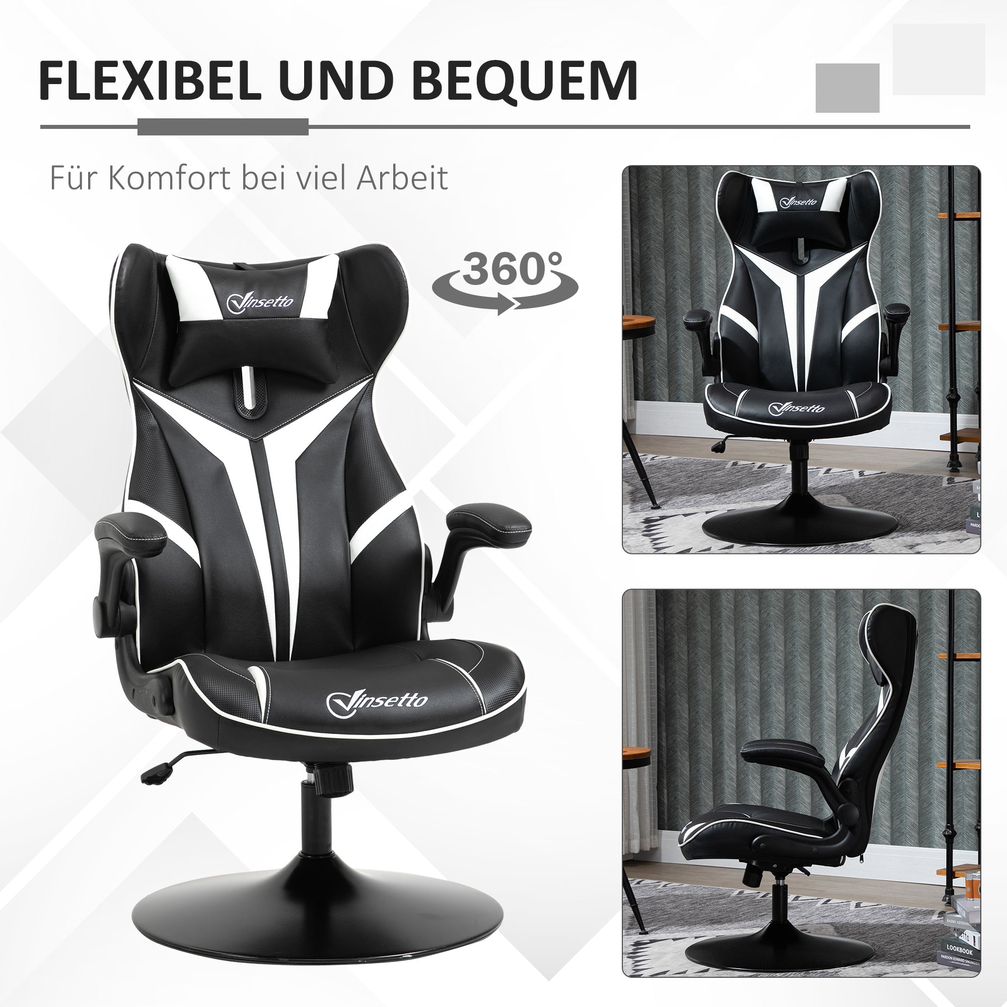 Vinsetto Gaming Chair ergonomic computer chair with rocking function, height adjustable steel black and white