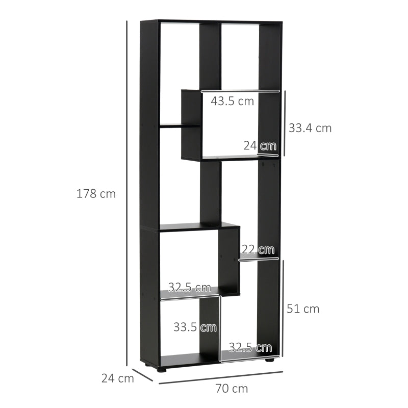 8-Tier Freestanding Bookcase, Melamine Surface Grid Stand, Black
