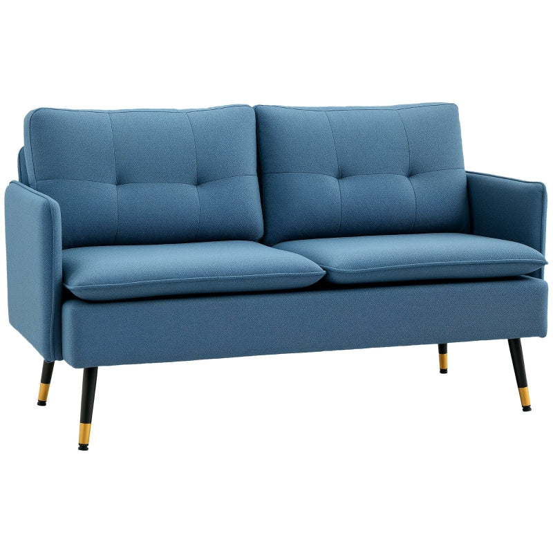 Modern Two Seater Sofa, Button Tufted Loveseat with Steel Legs, Dark Blue
