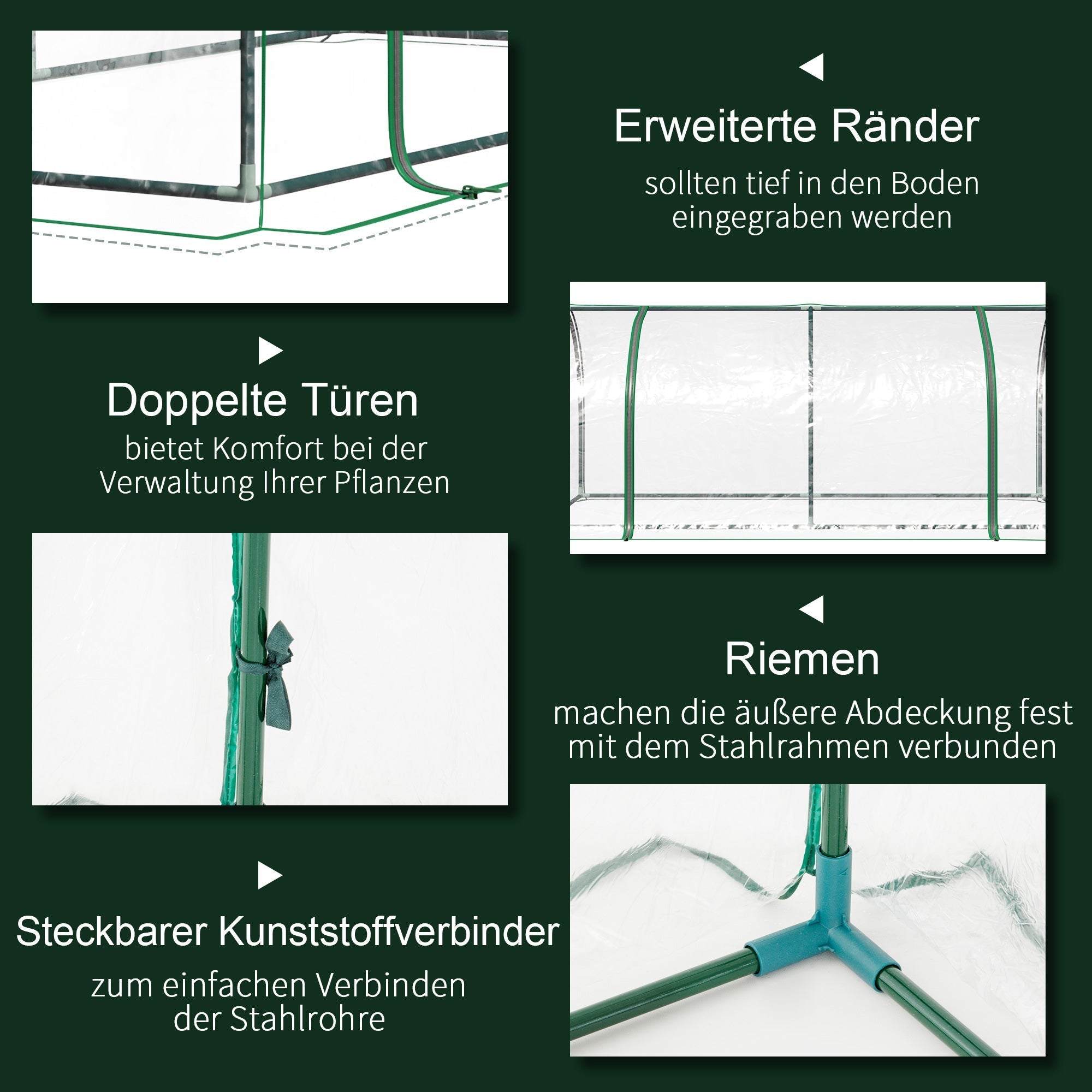 Greenhouse Cold Frame Plant House with Door, 200 x 100 x 80 cm, Steel/Plastic Green