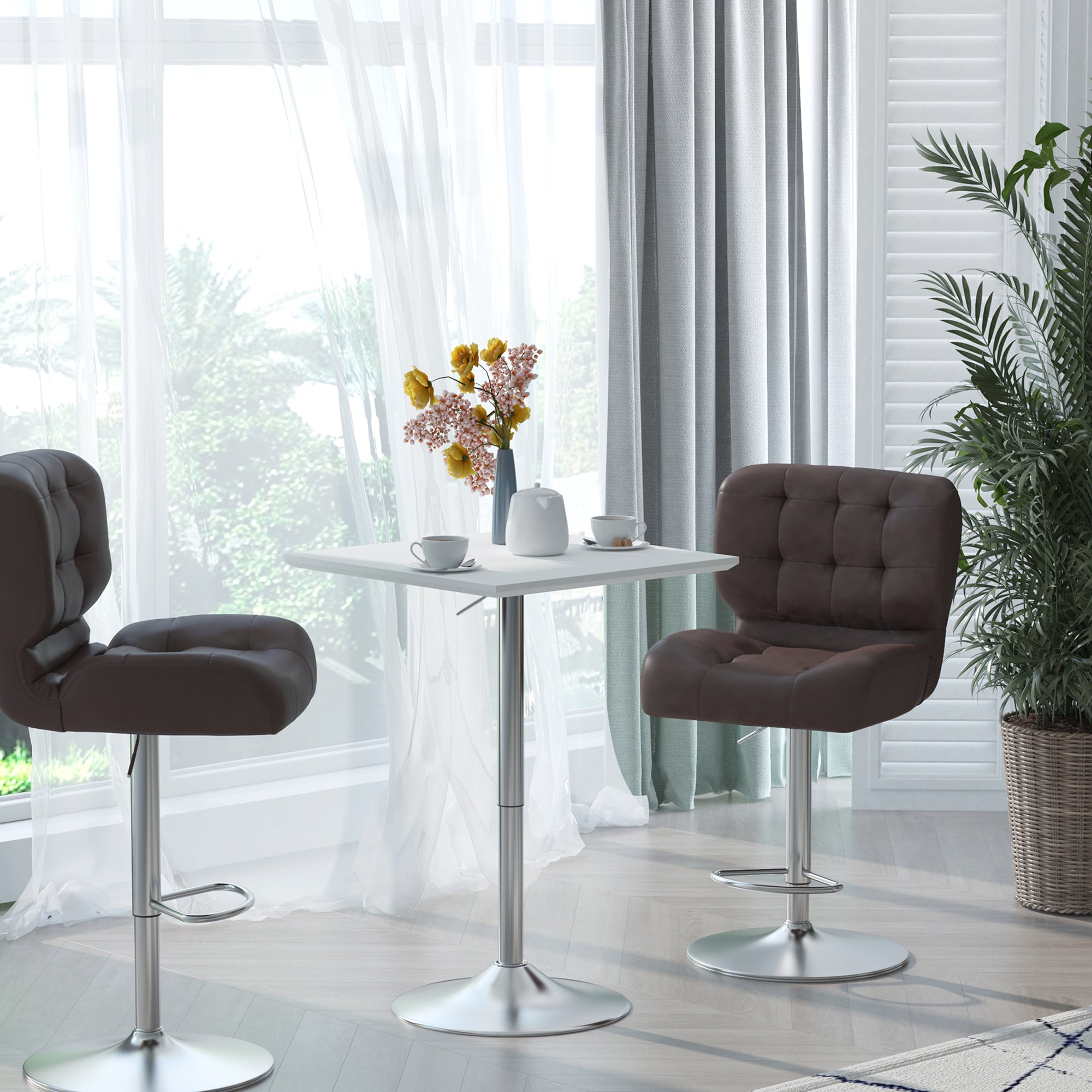 Bistro Table, Height Adjustable Square, Steel White