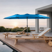 14.8 Ft Double Sided Outdoor Umbrella Rectangular Large with Crank, Dark Blue