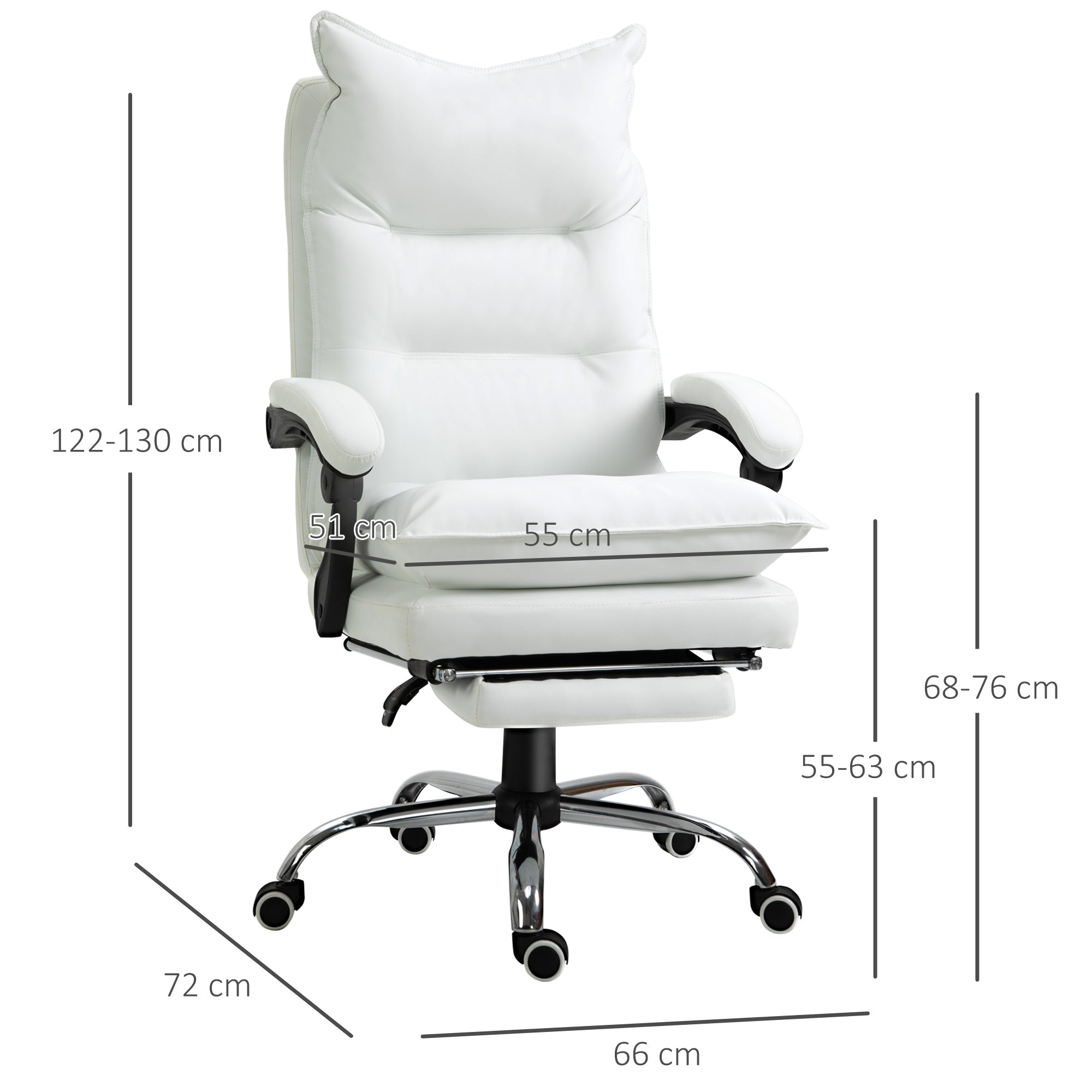 Vinsetto Office Chair Reclining, Footrest, Swivel, White