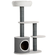 Cat Tree 98cm, Scratching Board, Cave, 3 Platforms, Grey and White