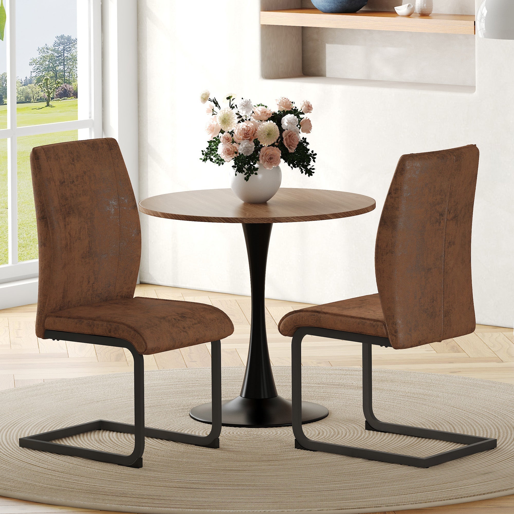 Dining Chairs Set of 2 Ergonomic Design - Faux Leather Brown