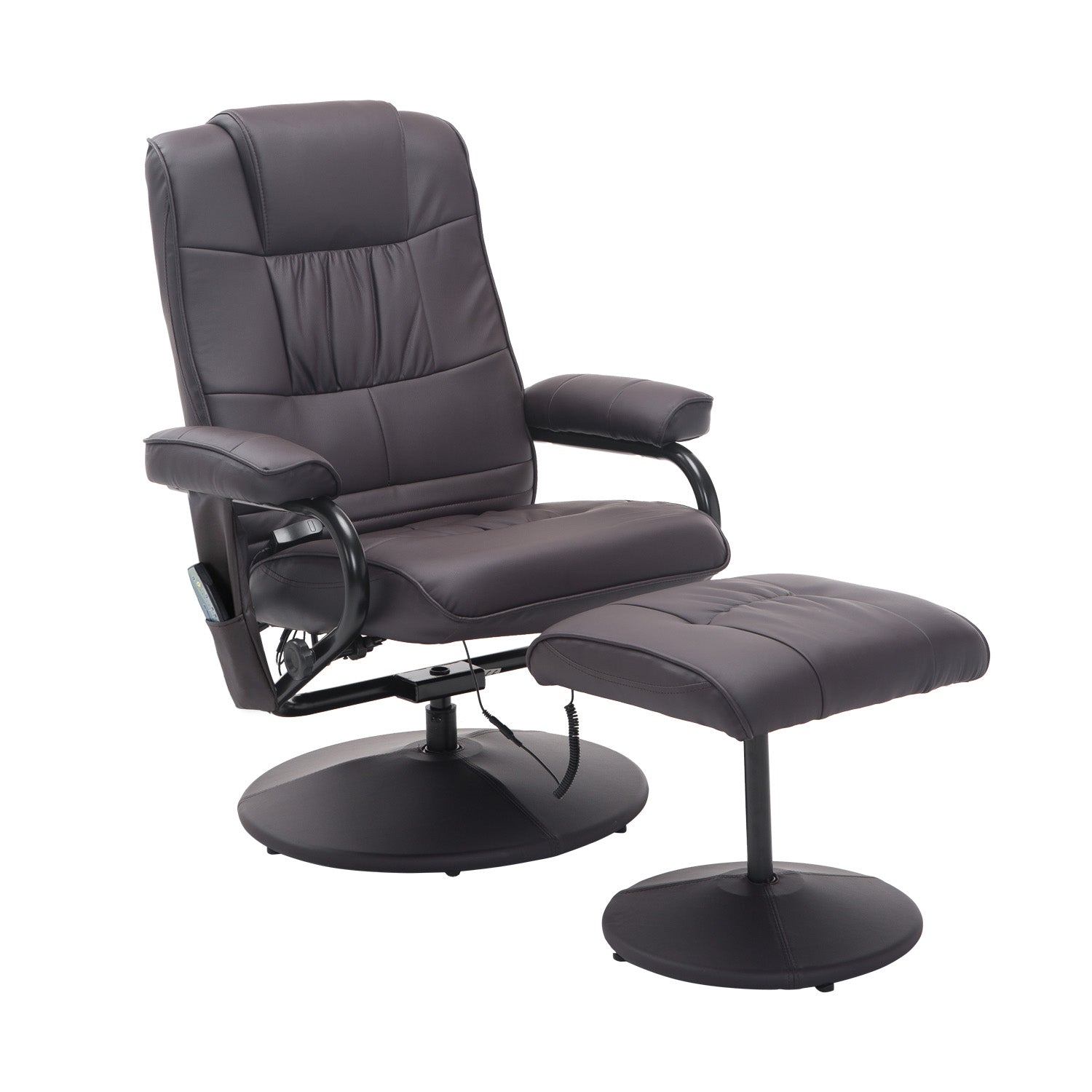 Massage Chair with Footstool Swivel Electric Recliner Remote Control, Faux Leather Brown