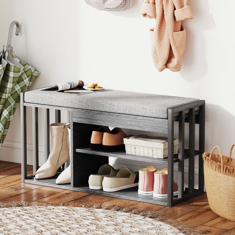 Shoe Rack Bench, 3-Tier Design, Gray